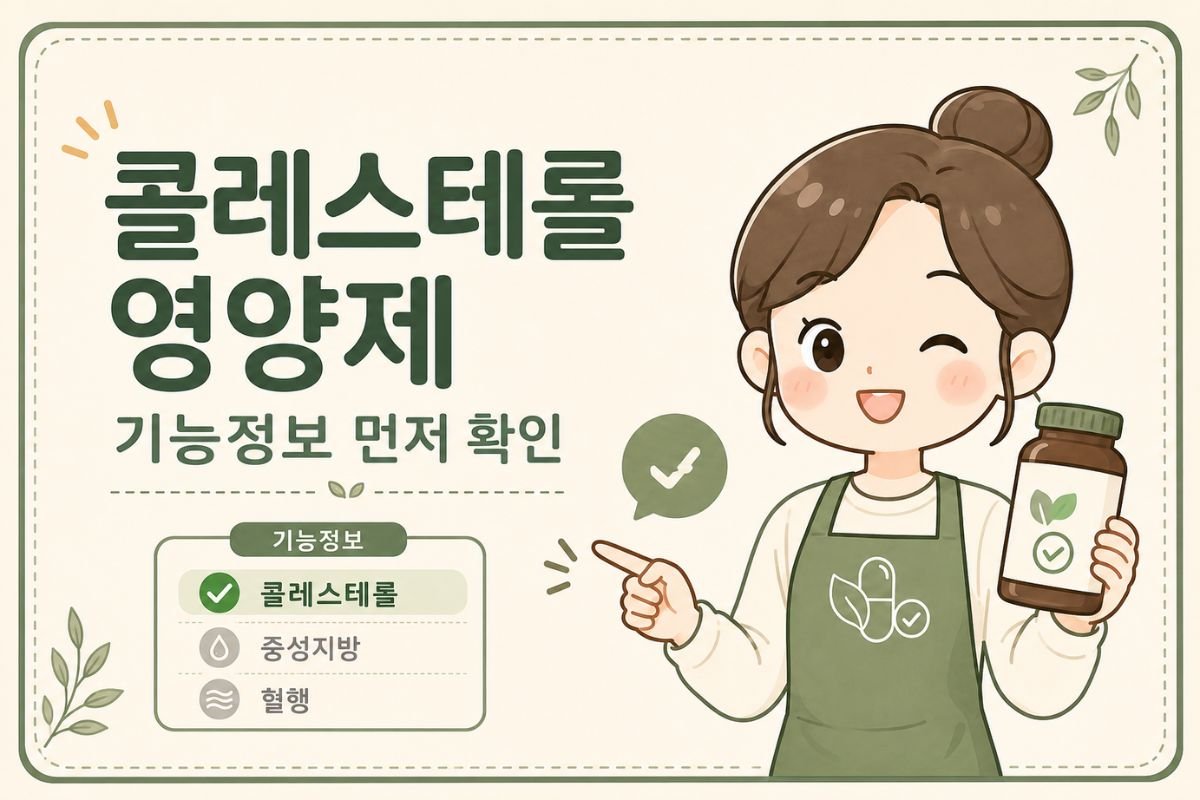 콜레스테롤 영양제 고르는 법과 기능정보 확인 기준을 안내하는 하루 캐릭터