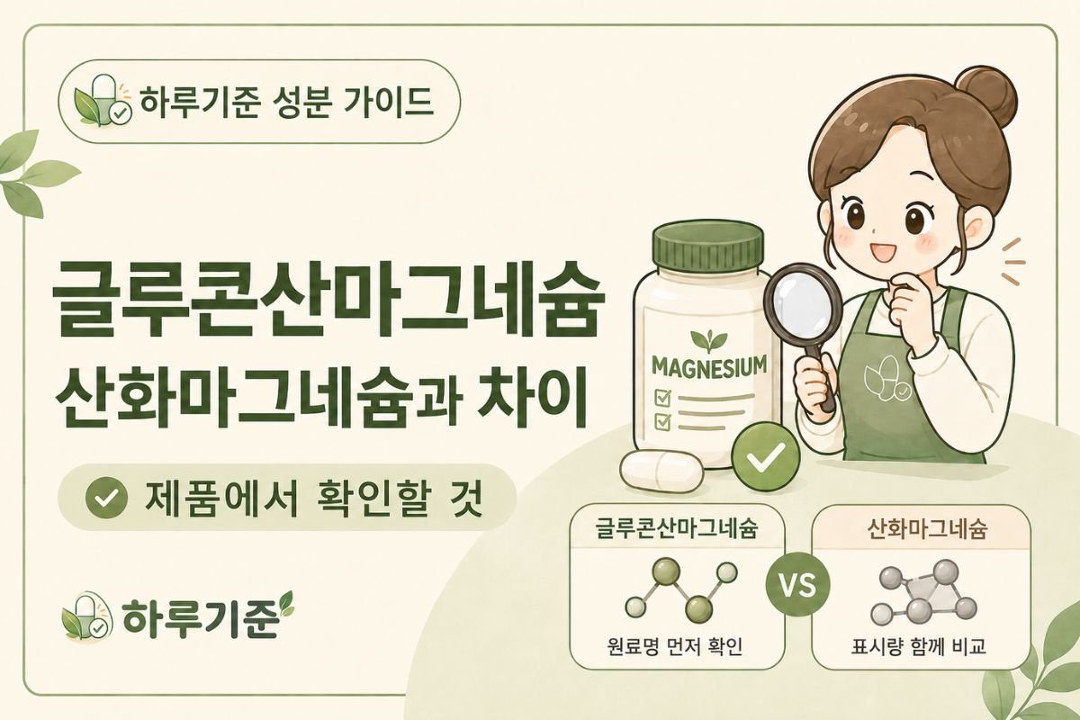 글루콘산마그네슘 산화마그네슘 원료 형태와 제품 표시량 비교