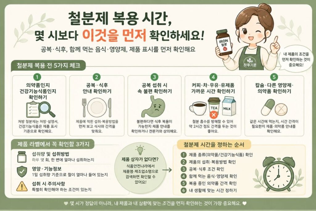 철분제 복용 시간 정하기 전 공복 식후와 함께 먹는 음식 영양제 의약품 확인 순서