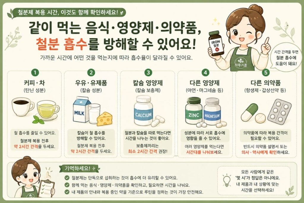 철분제 복용 시간에 커피 차 우유 칼슘 영양제와 의약품을 함께 먹을 때 확인할 항목