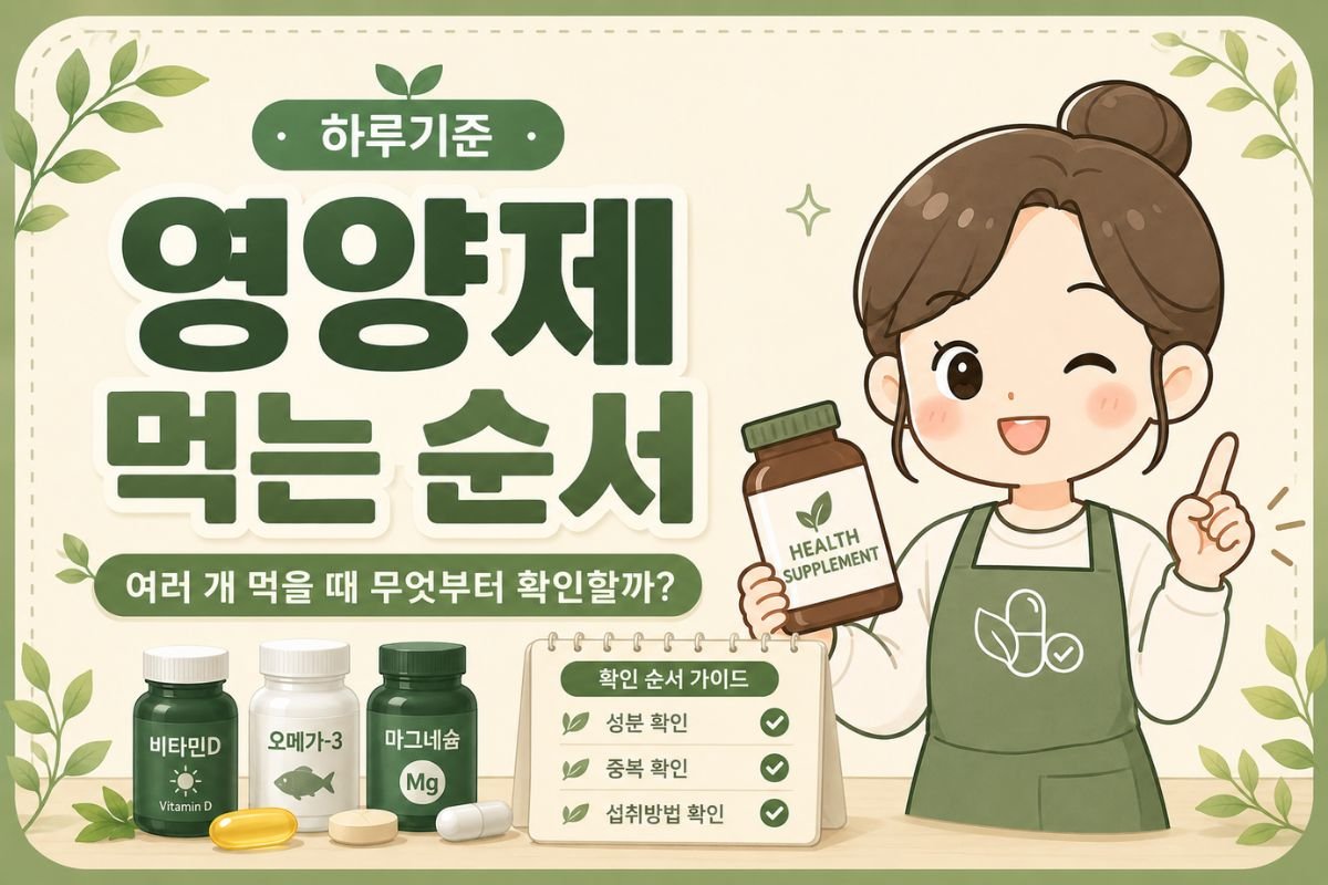 영양제 먹는 순서와 여러 개 먹을 때 확인할 기준을 안내하는 하루기준 썸네일