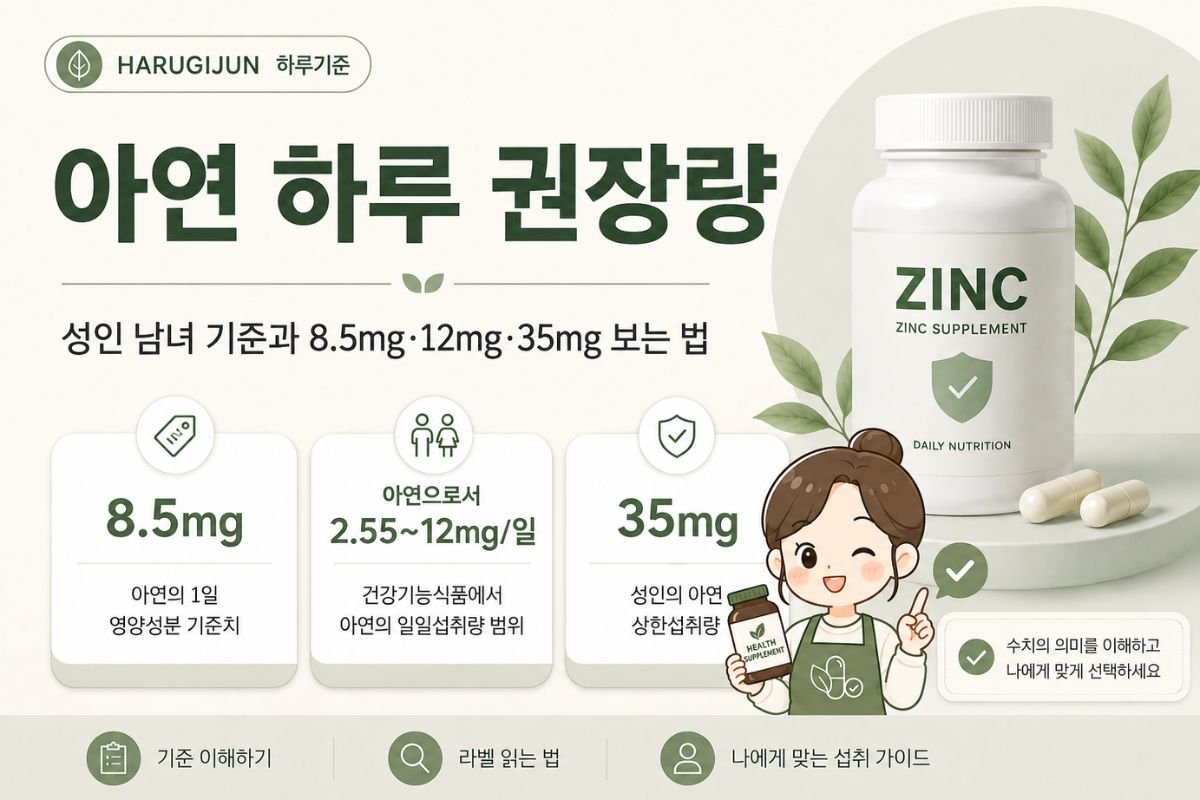 아연 하루 권장량 성인 남녀 기준과 8.5mg 12mg 35mg 차이