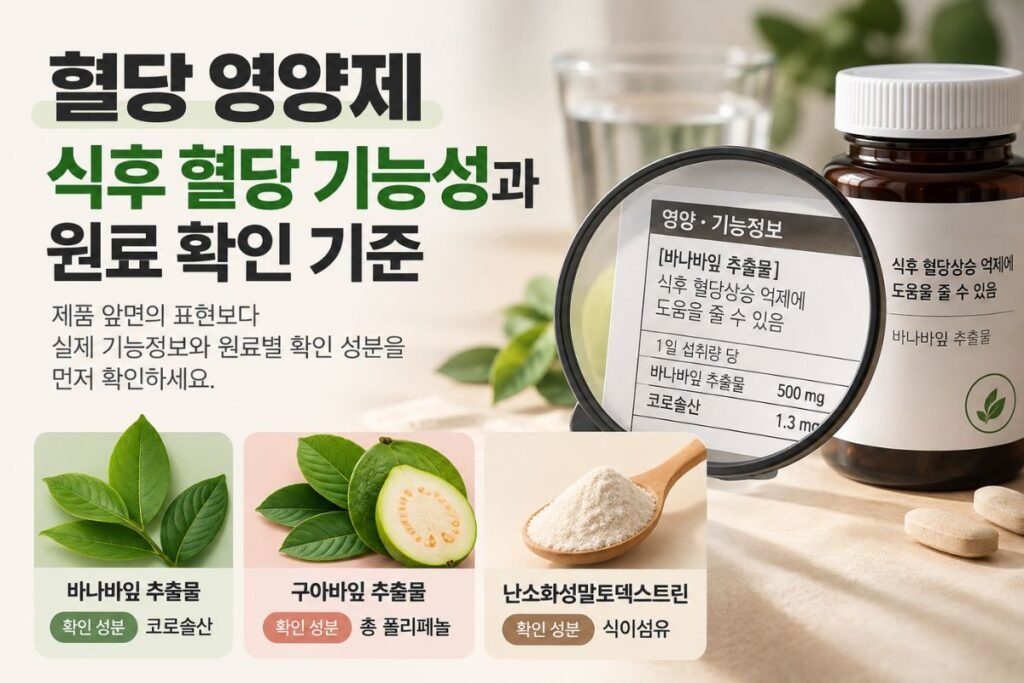 혈당 영양제 식후 혈당 기능성과 바나바잎·구아바잎·난소화성말토덱스트린 확인 기준