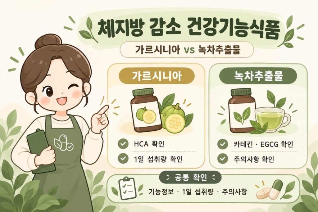 체지방 감소 건강기능식품 가르시니아 HCA와 녹차추출물 카테킨 EGCG 확인 기준