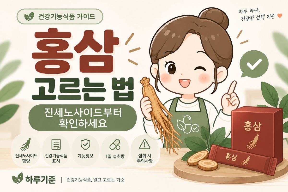 홍삼 고르는 법과 진세노사이드 함량 확인 기준을 안내하는 하루기준 썸네일