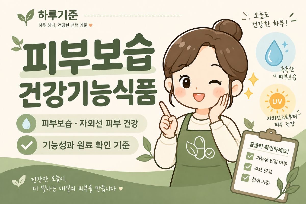 피부보습 건강기능식품, 피부보습과 자외선 피부 건강 기능성 및 원료 확인 기준 안내 이미지