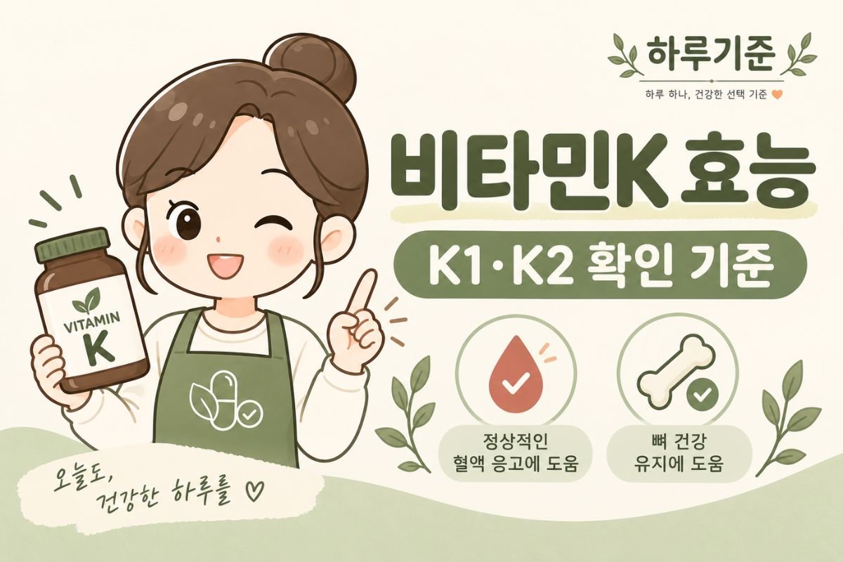 비타민K 효능과 혈액응고·뼈 구성 기능, K1·K2 확인 기준을 안내하는 하루기준 썸네일