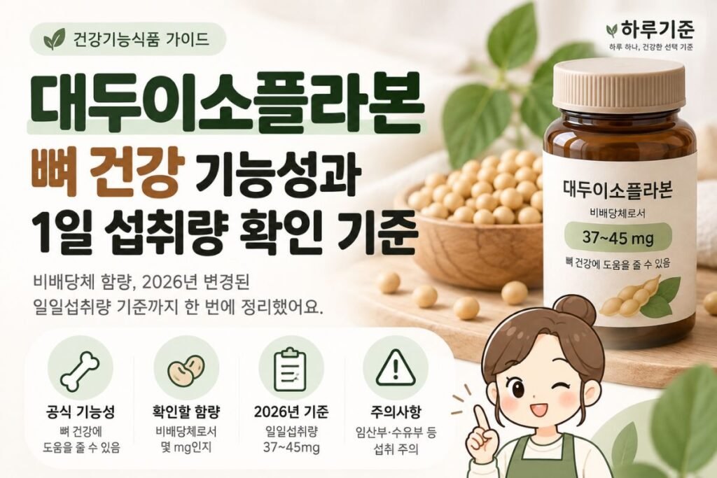 대두이소플라본 뼈 건강 기능성과 비배당체 1일 섭취량 37~45mg 확인 기준